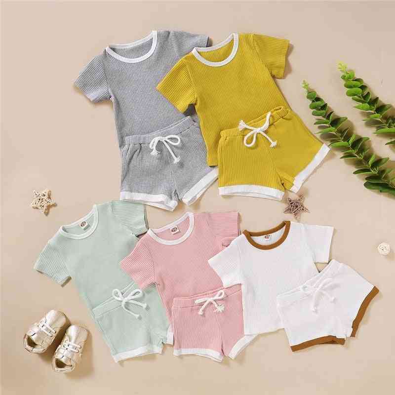 Summer Clothing, Ribbed Knitted Short Sleeve T-shirt And Shorts For Newborn