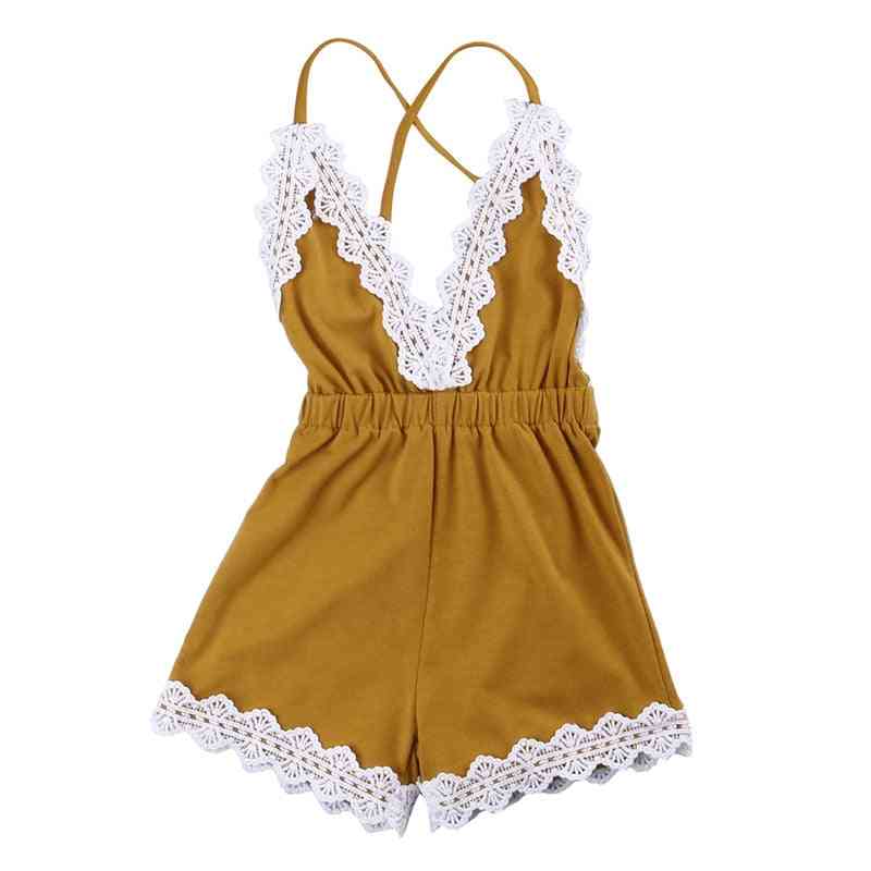 Lányok kötőfék csipke mély v aranyos egyszerű stílusú romper napszemüveg ruházat ruhák 0-24m-es gyermek póló