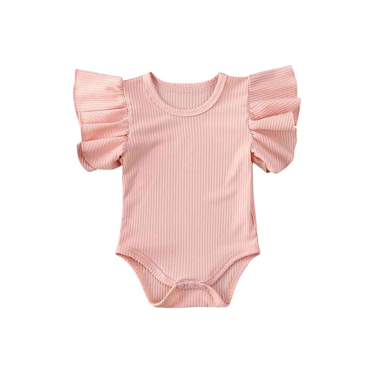 Nyfödd baby flicka bomull jumpsuit bodysuit kort ärm kläder set solid räfflad soldräkt