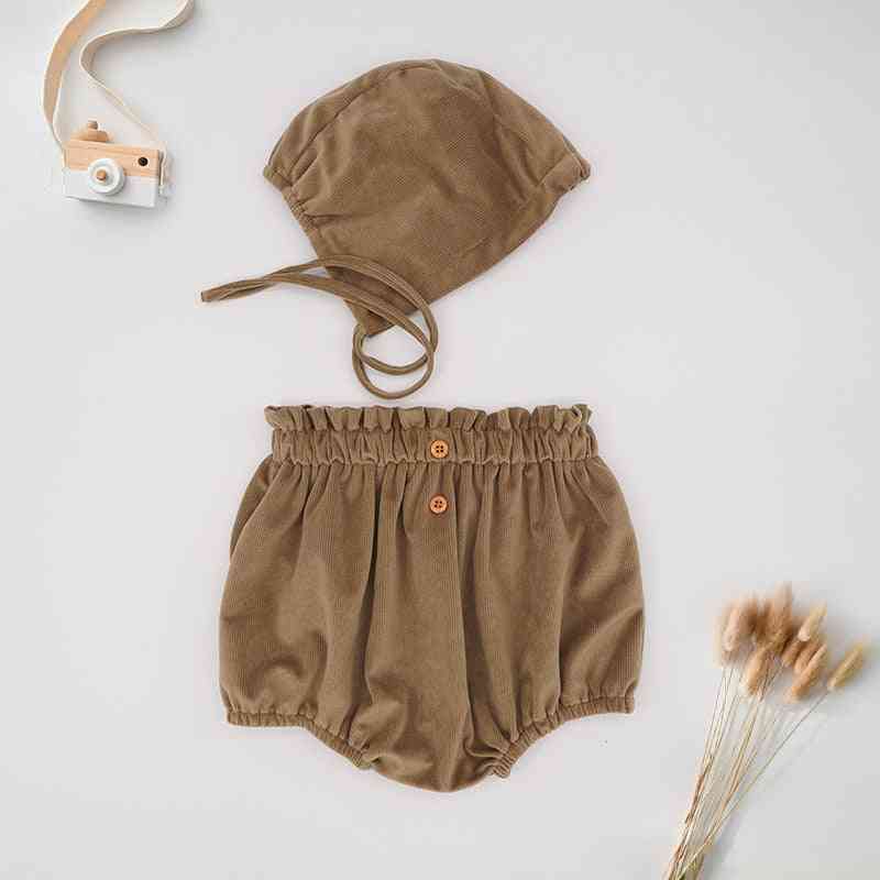 Newborn Baby Warm Short Pants, Bubble Bloomers, Pantalones With Hat