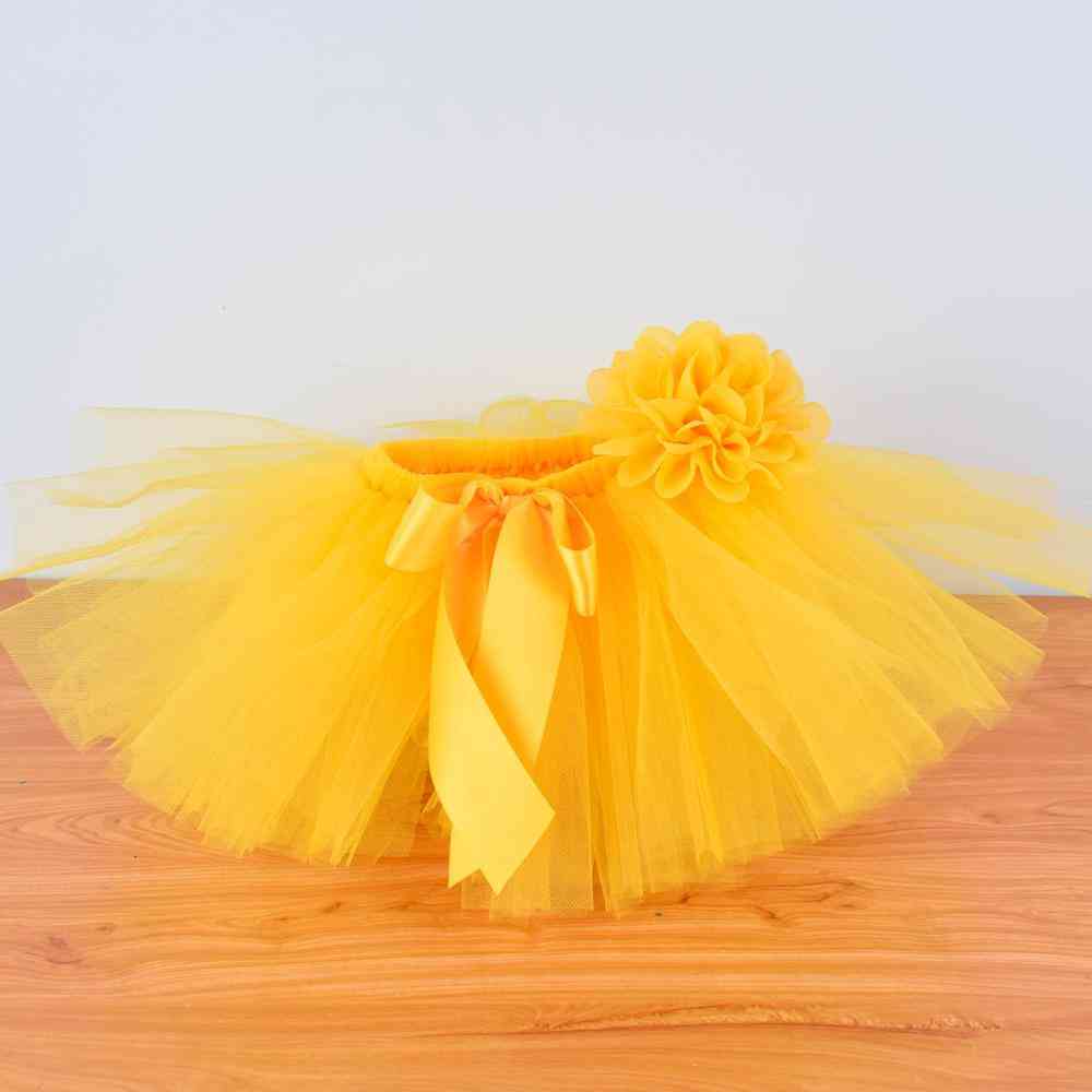 Gule baby piger fluffy tutu nederdel & pandebånd sæt, nyfødt foto prop fødselsdag tyl tutu outfit til 0-12m - gul / 0-6mths