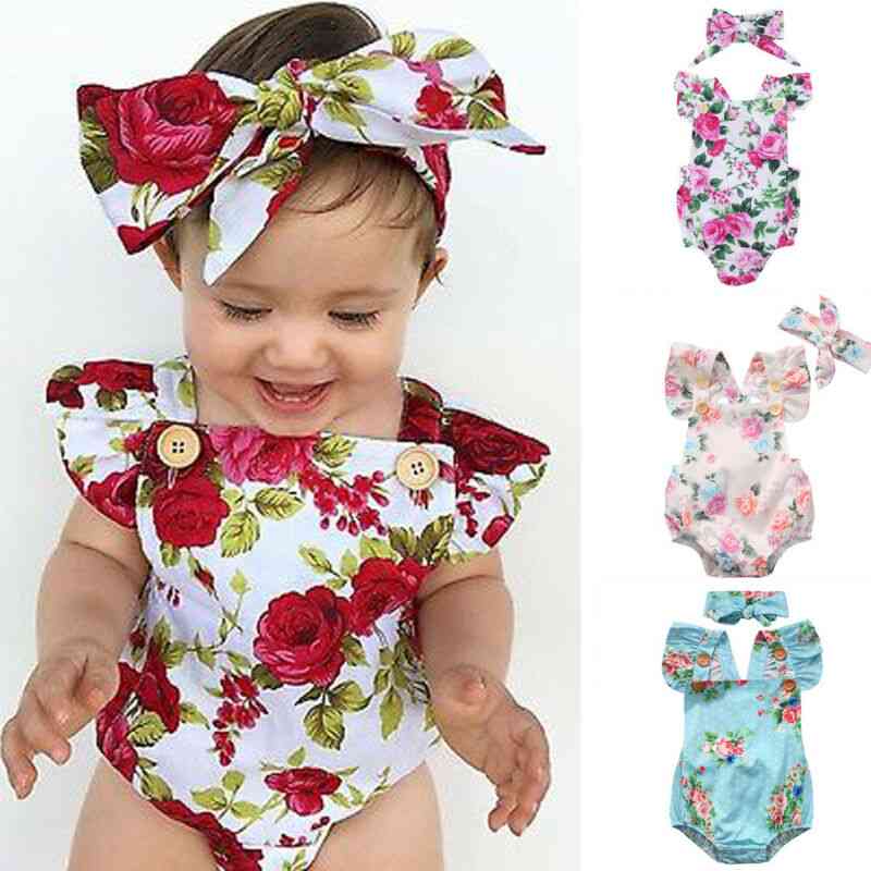 Süße Blumen Strampler Baby Mädchen Overall Strampler + Stirnband Neugeborenen Outfits Set