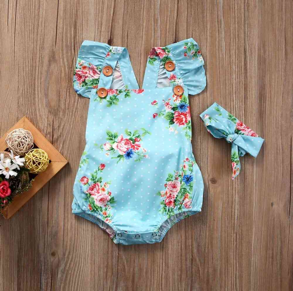 Simpatico pagliaccetto floreale neonate tuta pagliaccetto + fascia per neonati set di abiti