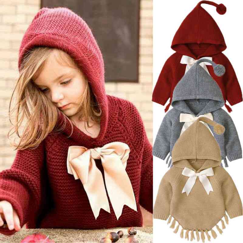 Newborn Baby Winter Knitted Sweaters Coat, Cute Lovely Bowknot Jacket