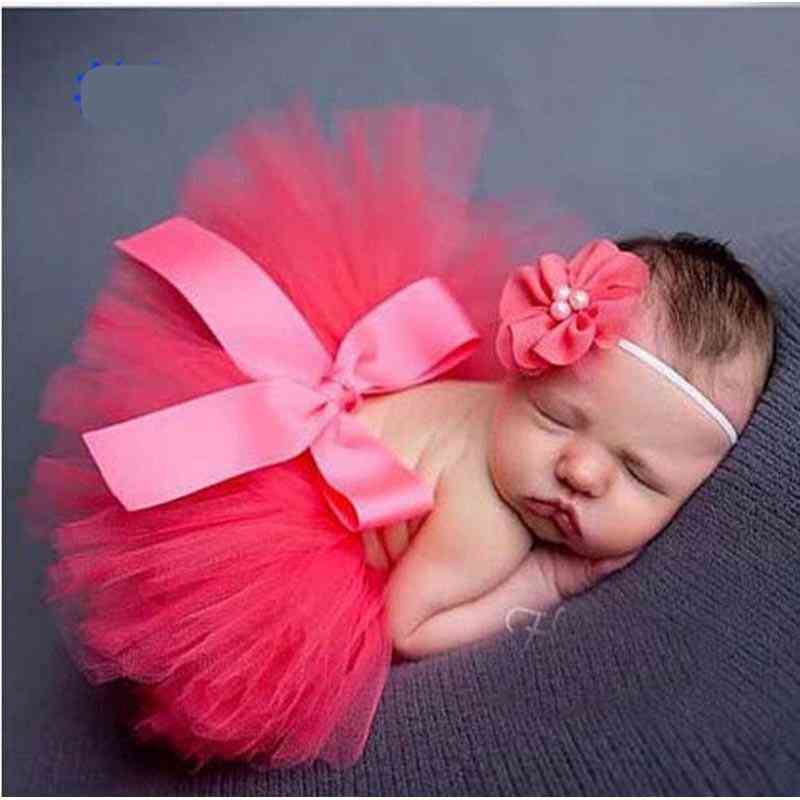 Vauva tyttö tutu hame ja kukka pääpanta valokuvaus pörröinen hame, vastasyntynyt prinsessa jouluhame 0-6 kuukautta vauva