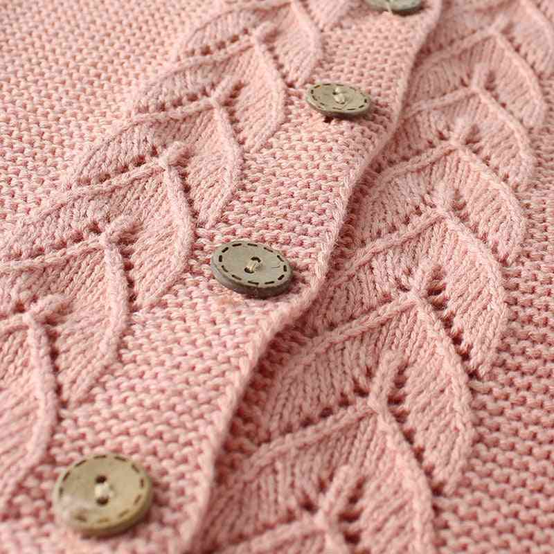 3D Leaves Design Knit Chłopcy Dziewczęta Sweter Rozpinany Romper Odzież Zestaw Knitting