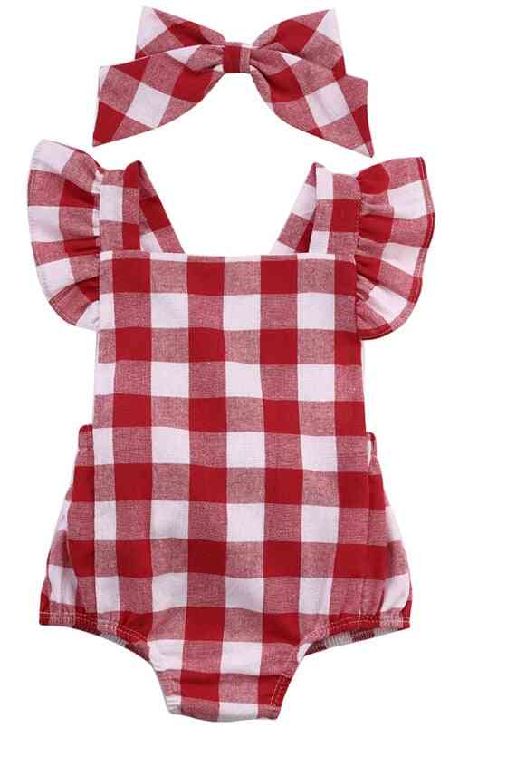 Britse stijl rode plaid, bodysuit voor babymeisjes, kleding met korte mouwen