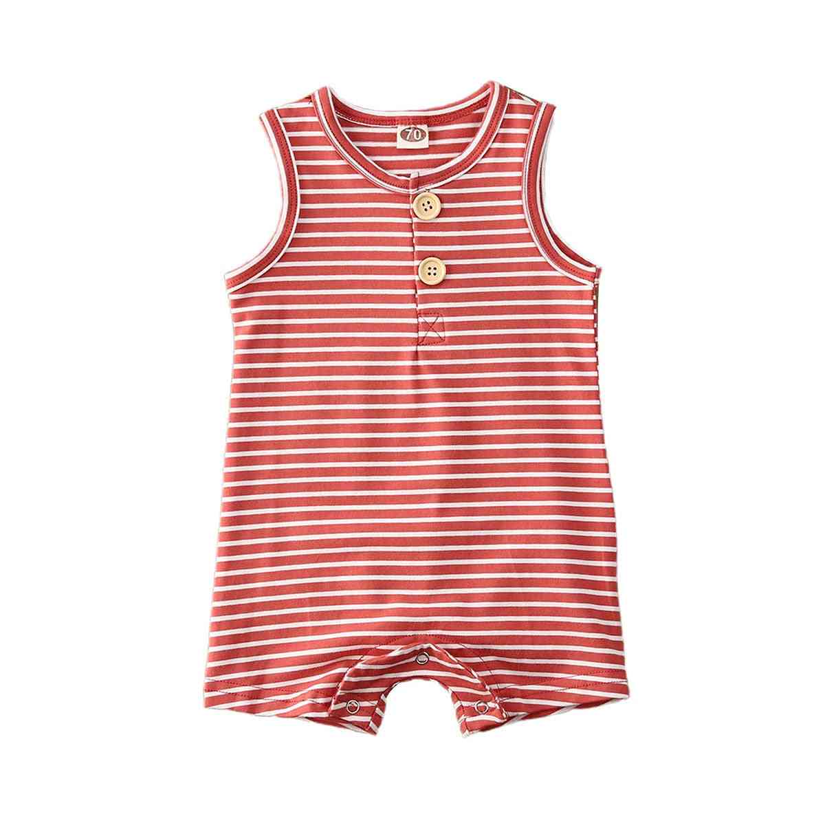 Baby zomerkleding, gestreepte romper kleding, mouwloos voor jongens, meisjes - bruin1 / 6m