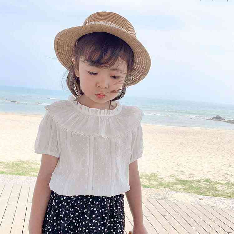 Meisjesshirt, korte mouwen, onderkant met ronde hals voor kinderen draagt - 80 cm