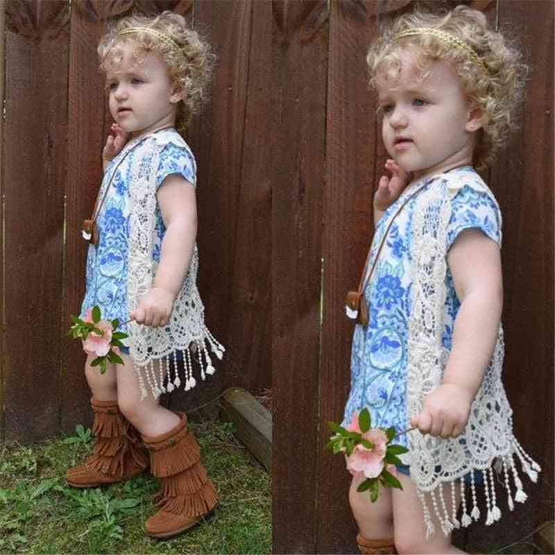 1pcs Lace Crochet Hollow Out, Cardigan Vest Tops For Baby Girl