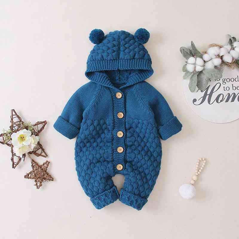 Romper Jumpsuit, Hooded Knit - Autumn Jacket For Baby Girl