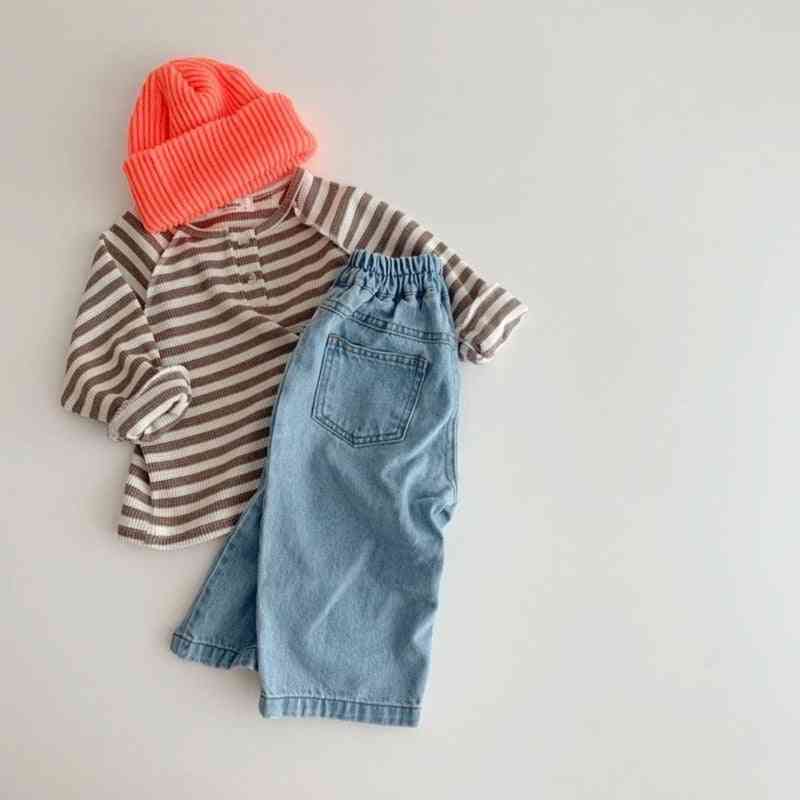 Milankel babykläder, randiga spädbarn pojkar blus, korta småbarn flickor bas skjorta - långärmade baby toppar