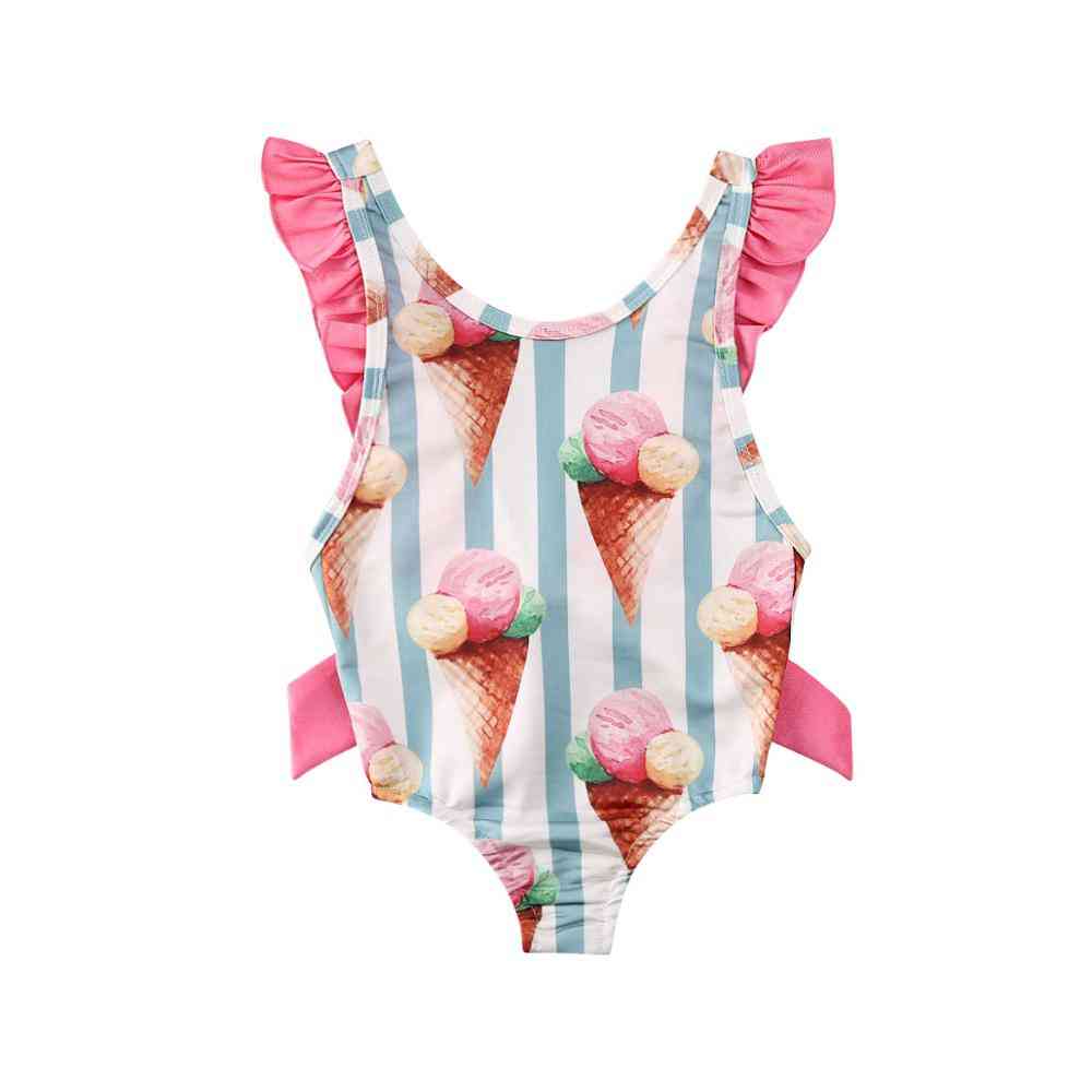 Lovely Baby Striped Swimsuit- High Waist V Neck