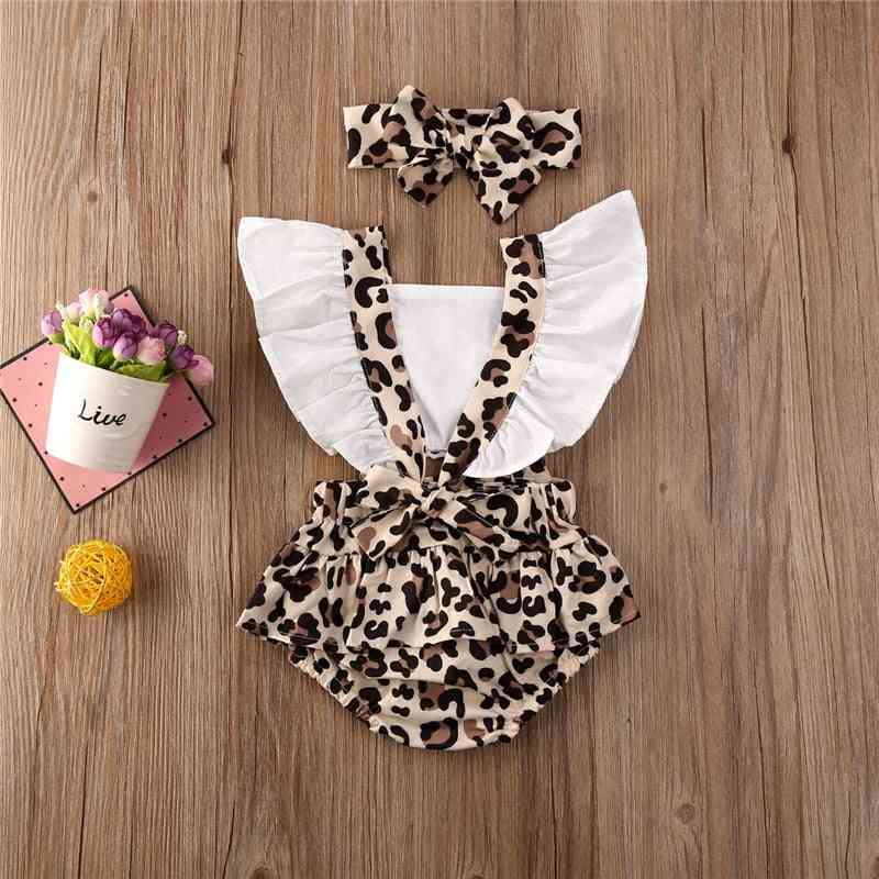 Leopard Print, Backless Ruffle Bodysuit And Headband For Baby