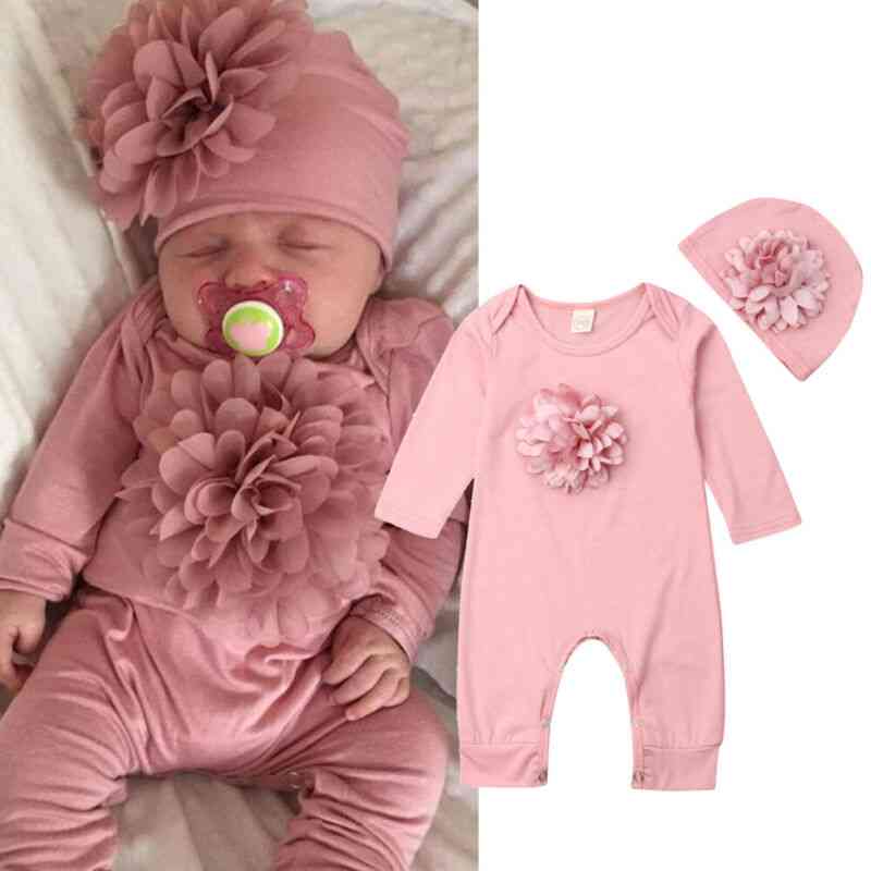 Neugeborene Kleidung Baby Mädchen Langarm Strampler rosa Blumen Overall Bodysuit Kleinkind Hut setzt Kleidung