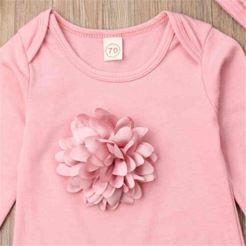 Nyfødte klær baby jenter langermet romper rosa blomster jumpsuit bodysuit pjokk hatt sett klær