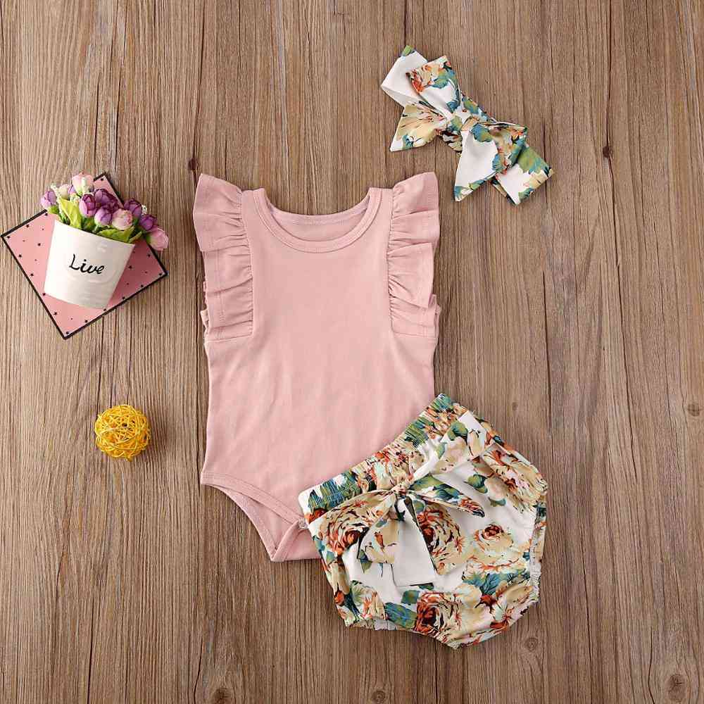 Småbarn barn baby flicka spädbarn kläder romper toppar blomma tryck byxor pannband kroppsdräkt kläder