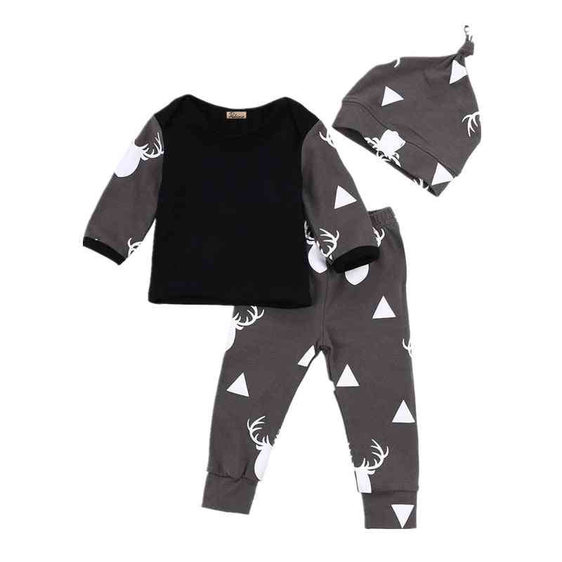 Christmas Baby Clothes Set - Deer Tops T-shirt, Pants Leggings & Hat
