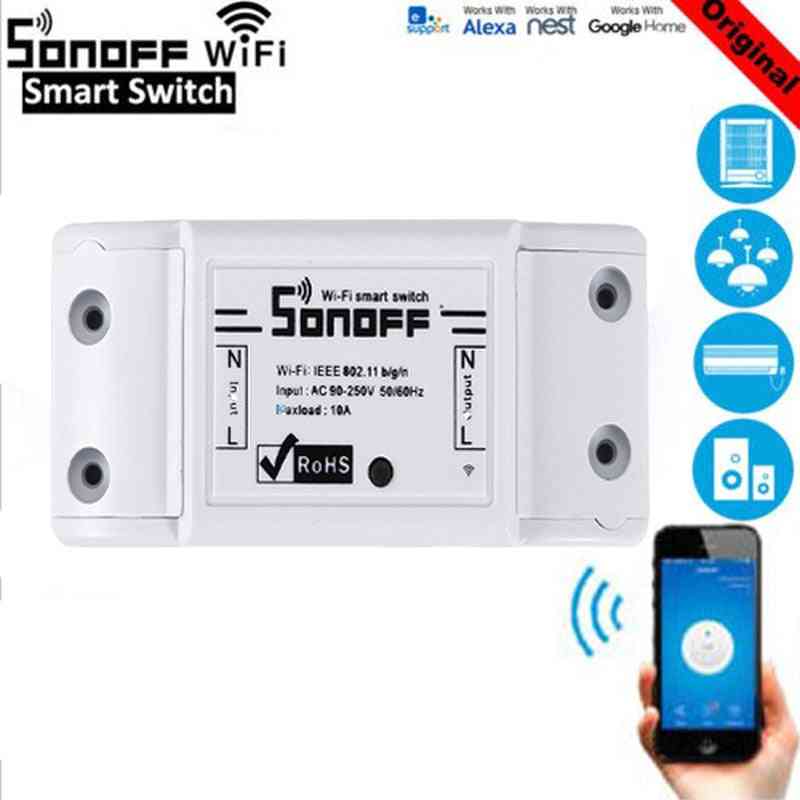 Sonoff basic smart home wifi, switch diy app wireless remote, switch light 220v / timer with google home alexa