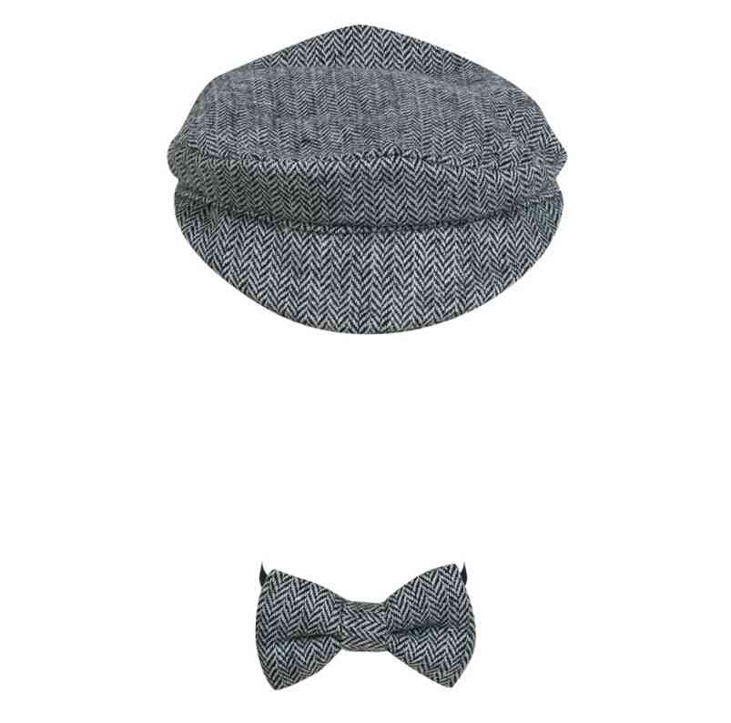 Newborn Baby Peaked Beanie Cap Hat + Bow Tie -photography Prop Outfit Set