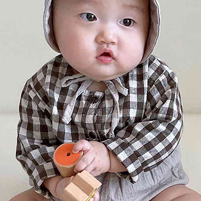 סתיו יילוד תינוק בן יומו כותנה חולצות שרוול ארוך בגדי חולצות משובצות 0-24 מ '