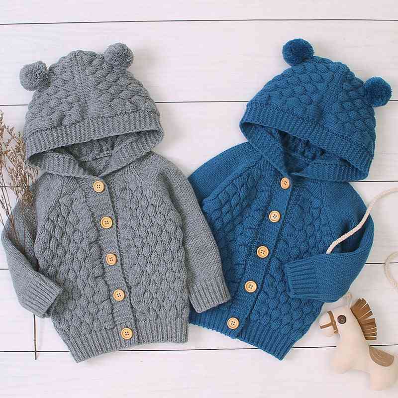 Baby Boy Knitting Cardigan Winter Warm, Newborn Infant Sweaters Long Sleeve Hooded Coat Jacket