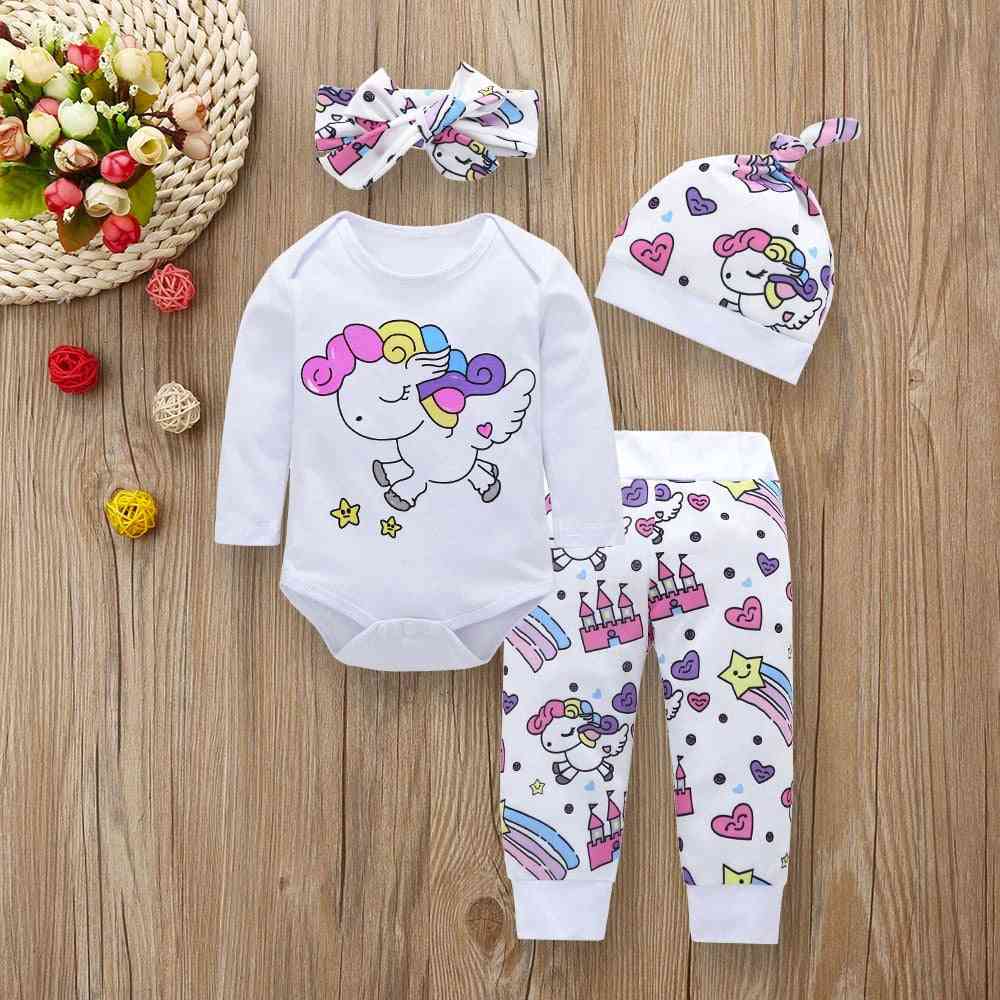 Set di vestiti per bambina neonato neonato set unicorno pegasus star castle top + pantaloni + cappello + fascia