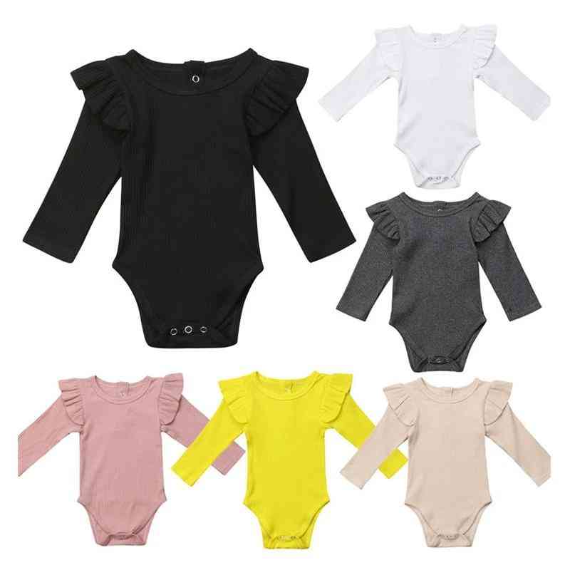 Neugeborene Kleinkinder Baby Mädchen Jungen Herbst kausale Bodys, Rüschen Langarm solide warme Overalls Outfit 0-24m