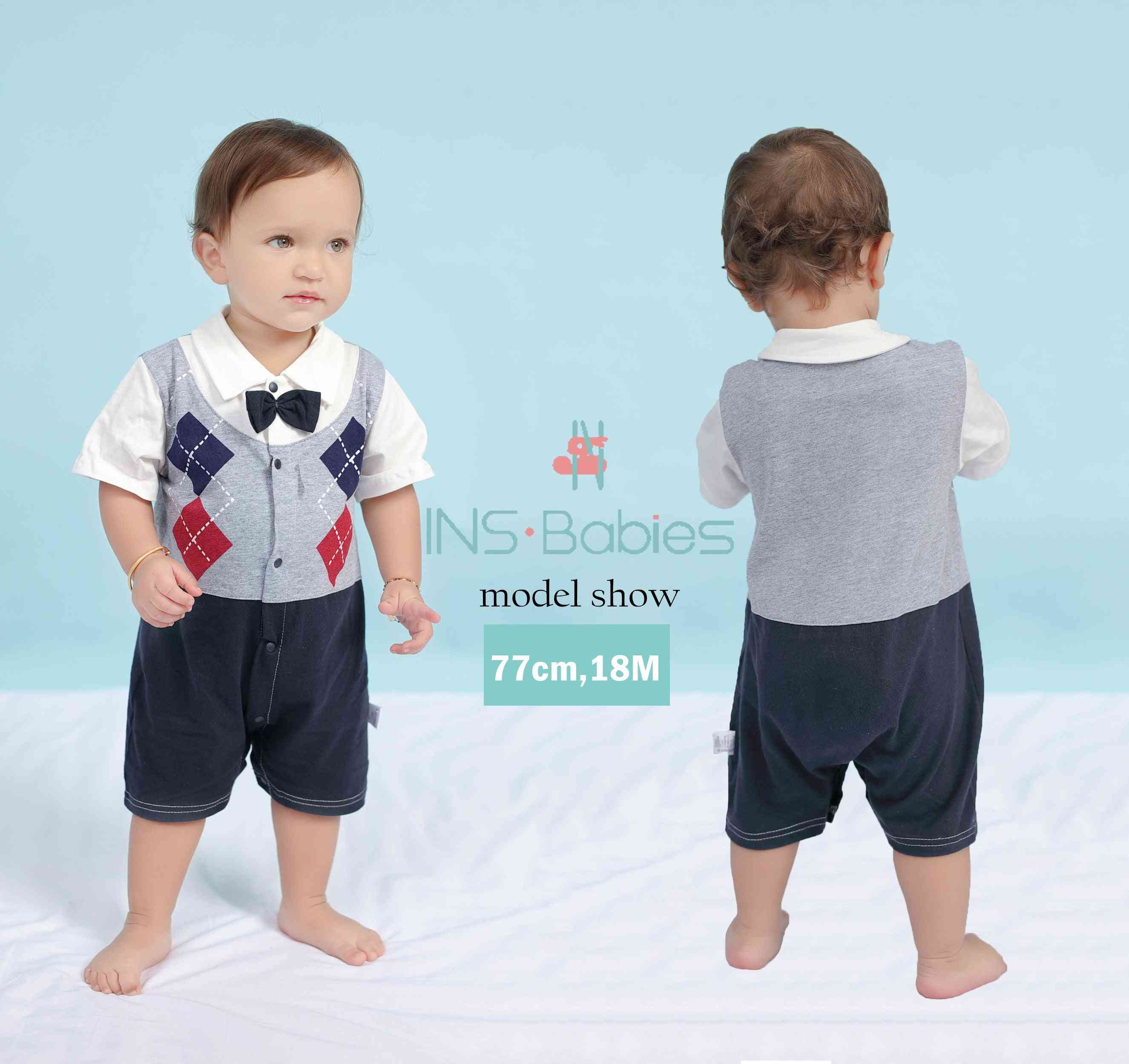 Neugeborene Babykleidung Sommer Gentleman Strampler, 0-12m Baumwolle Overall Unisex dünne Kostüme