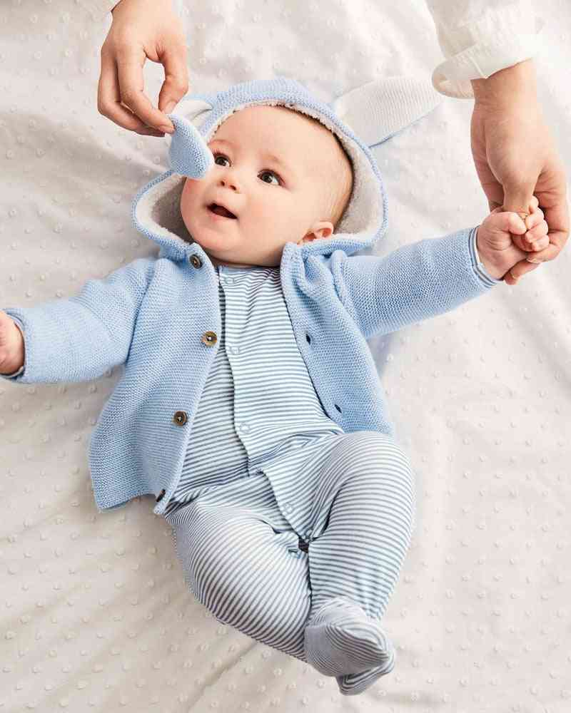 Pletený design zajíčků, svetr s kapucí pro kojence