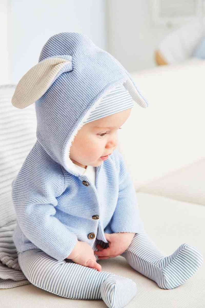 Nyfødte børn baby pige tøj- baby dreng strikket hætte / sweater bunny ører frakke, overtøj 0-24 måneder