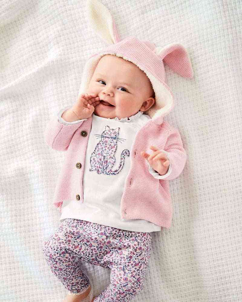Pletený design zajíčků, svetr s kapucí pro kojence