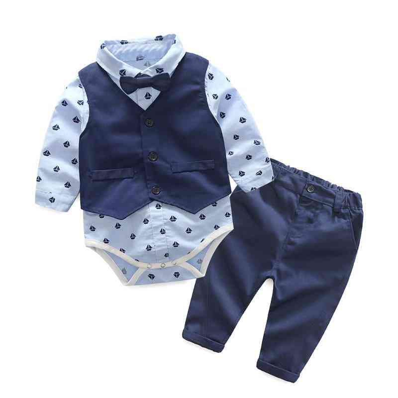 Roupas da moda outono, macacão de gravata borboleta bebê meninos + colete + calça - bege 1/3 m