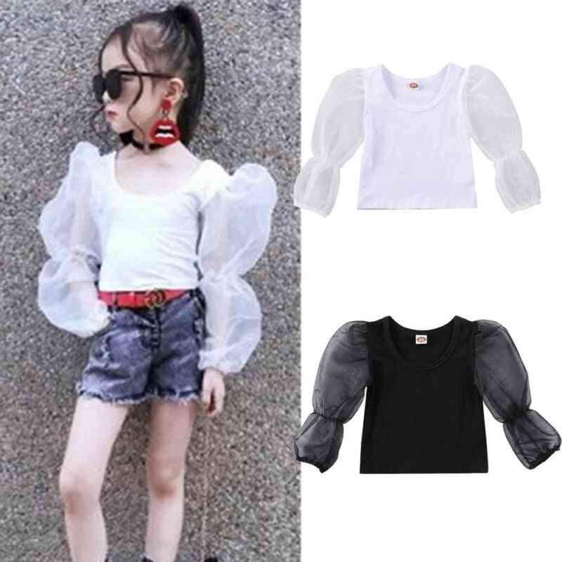 Ubranka dla dziewczynki, długi koronkowy bufiasty rękaw, górna bluzka - czarna 1/6 12 miesięcy