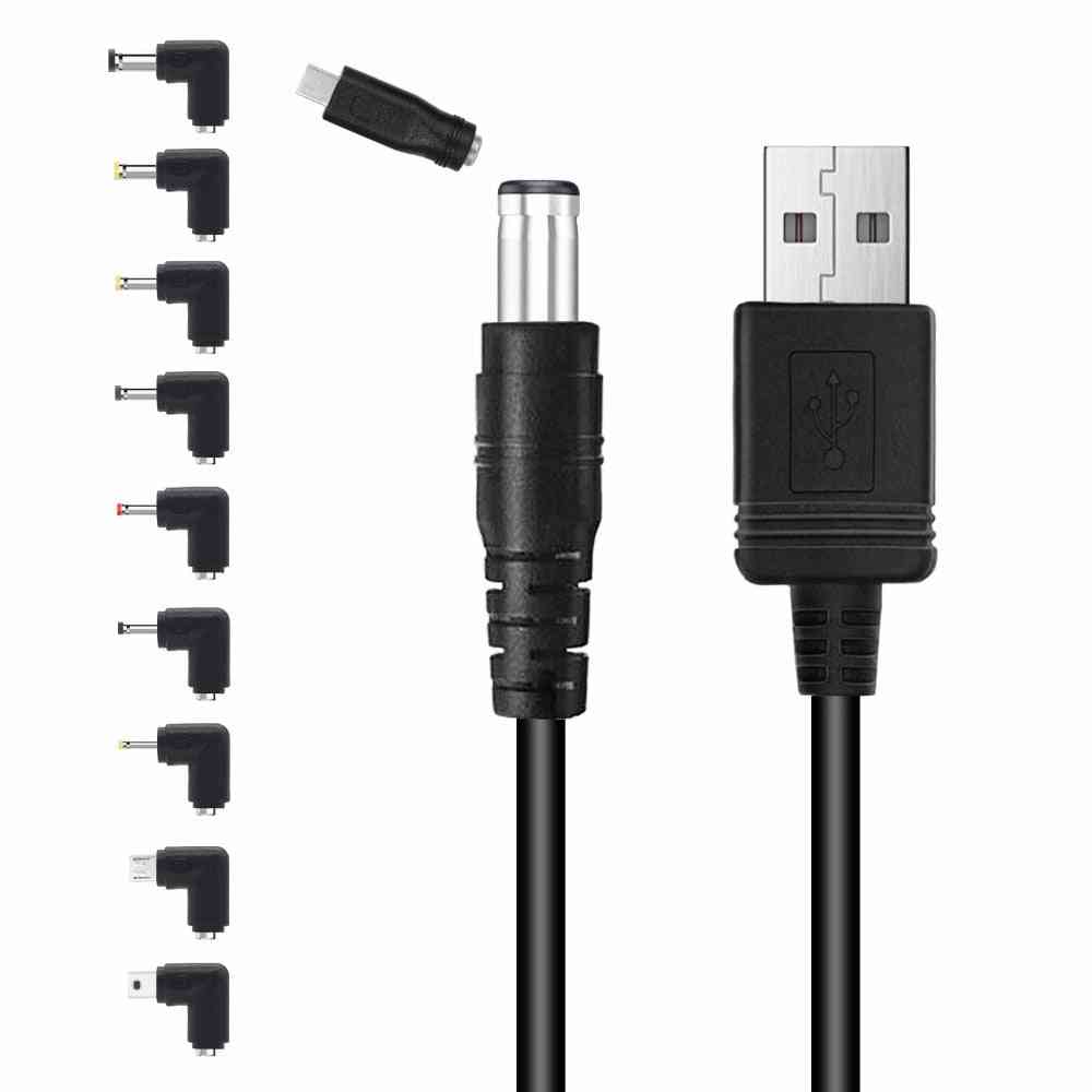 Universal Usb To Dc 5.5x2.1mm Plug Power Cord With 10 Connectors