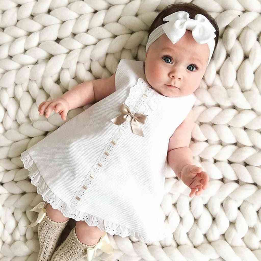 Baby meisje kleding boog kanten zoom mouwloze hoofdband tweedelige prinses jurk schattig