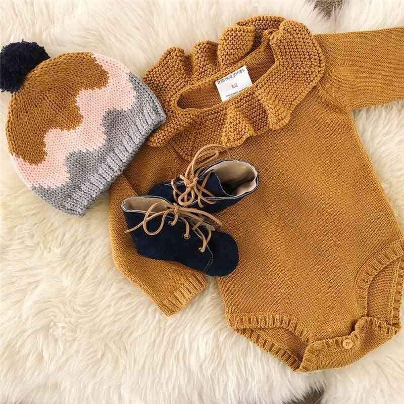 Newborn Infant Casual Baby Girl Winter Sweater Clothes, Solid Romper Long Sleeve Knitted