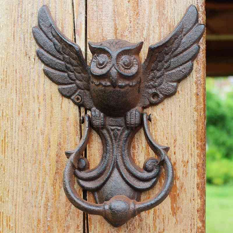 Jd amerikansk stil järnknackare hantverk vintage uggla dörr knackar antik handtag trädgård hem väggdekoration - stil a