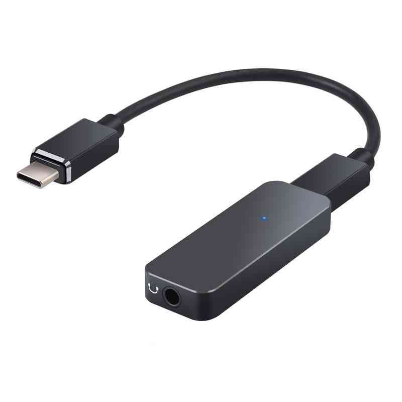 192 kHz USB C till 3,5 mm DAC-omvandlare bärbar hörlursförstärkningsadapter för Android iPhone - svart