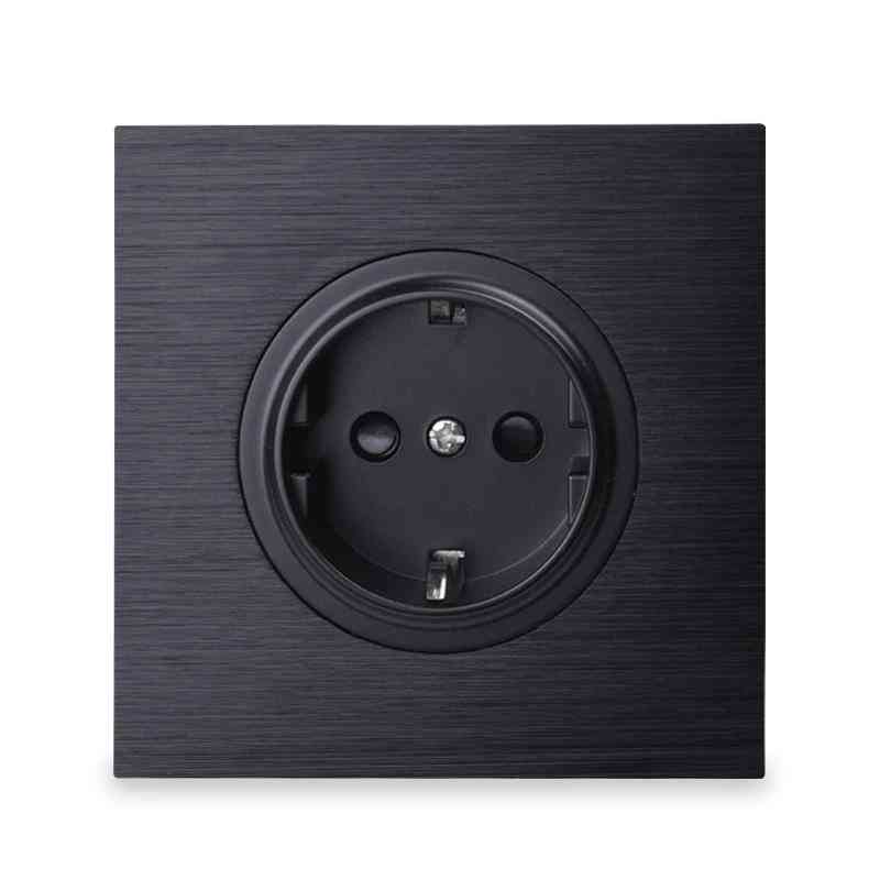 Aluminum Brushed Panel Wall Power Socket Outlet Grounded