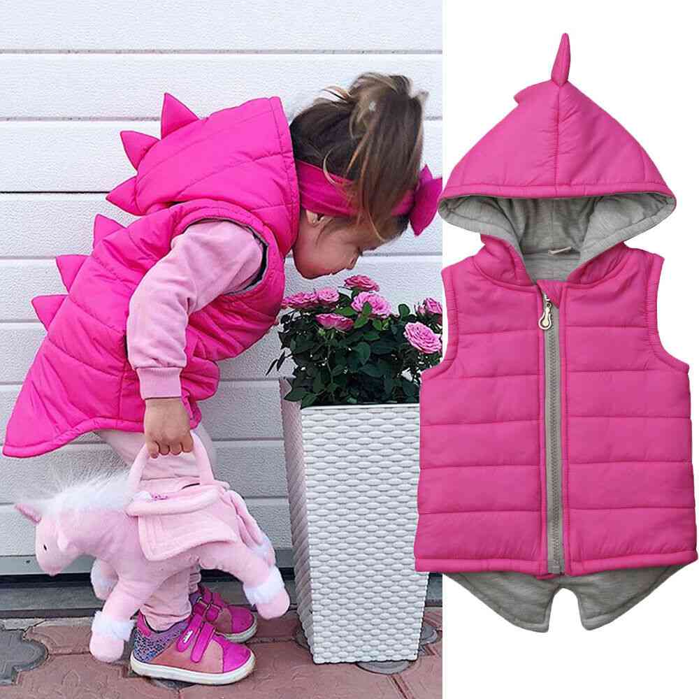 Baby Girl / Boy Dinosaur Vest Down Hooded, Zipper Jacket - Winter Thick Warm Outwear