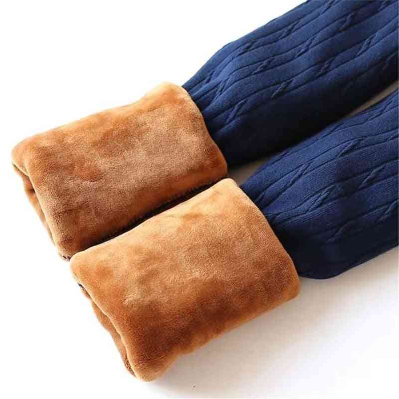 решетки топли панталони за клинове за деца - еластична талия памук и дебел