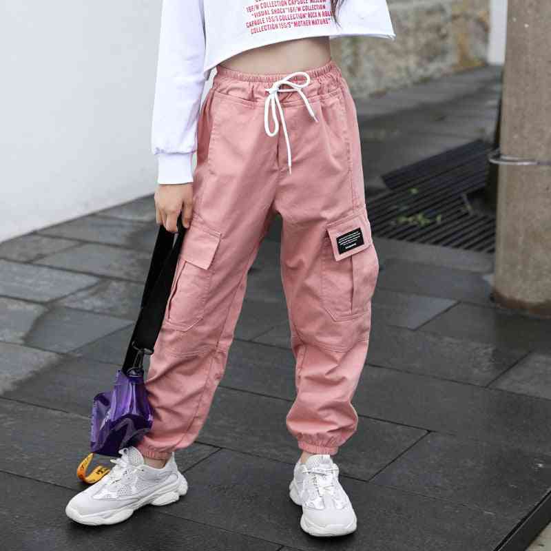 Trend tøj piger bomulds cargo bukser, flerlommede piger sweatpants- elastisk talje harembukse børn børn hip-hop 12t - pink / 3t