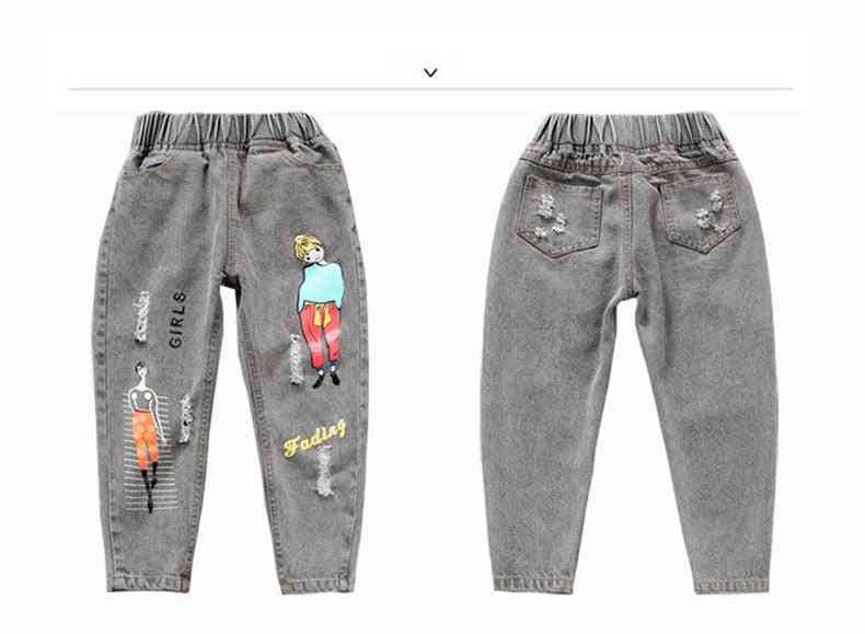 Children Boutique Fashion Printed Jeans, Elastic Waist Pants Slim-fit Trousers