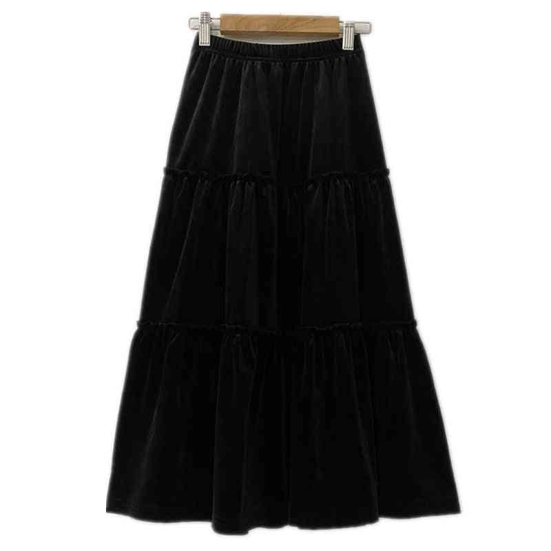 Dievčenské zamatové svetre maxi dlhé sukne, jesenná zimná ležérne velúrové volániky