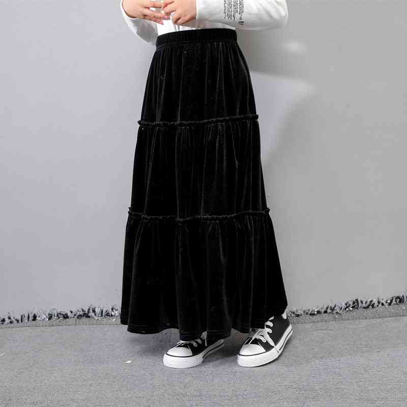 Dievčenské zamatové svetre maxi dlhé sukne, jesenná zimná ležérne velúrové volániky