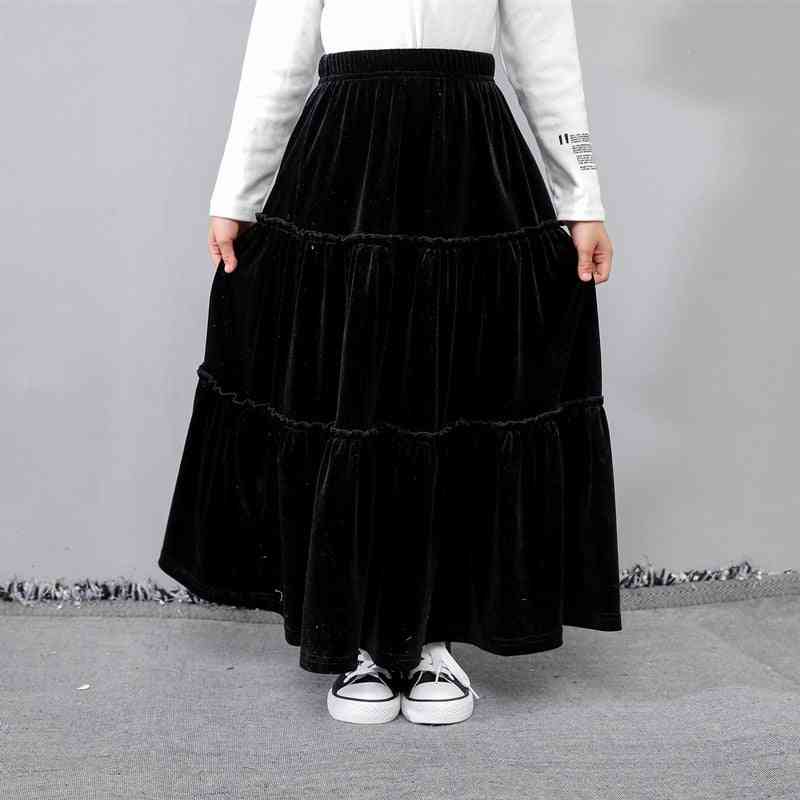 Girls Velvet Flare Maxi Long Skirts, Fall Winter Casual Velour Ruffle