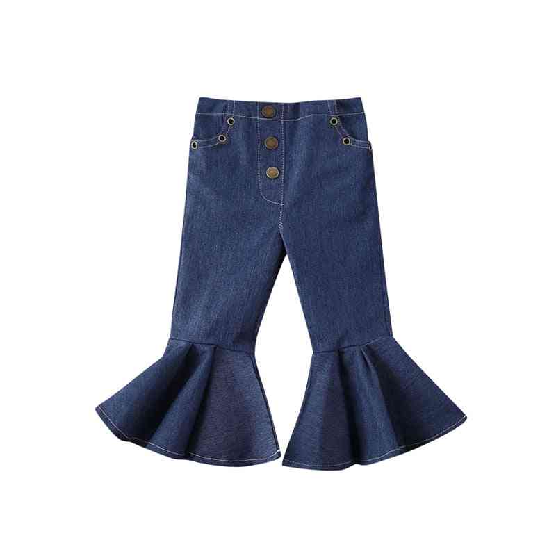 Jeans da bambina da bambina - jeans skinny a zampa con bottoni, pantaloni lunghi a zampa d'elefante in denim elasticizzato per bambini, abbigliamento casual da bambino
