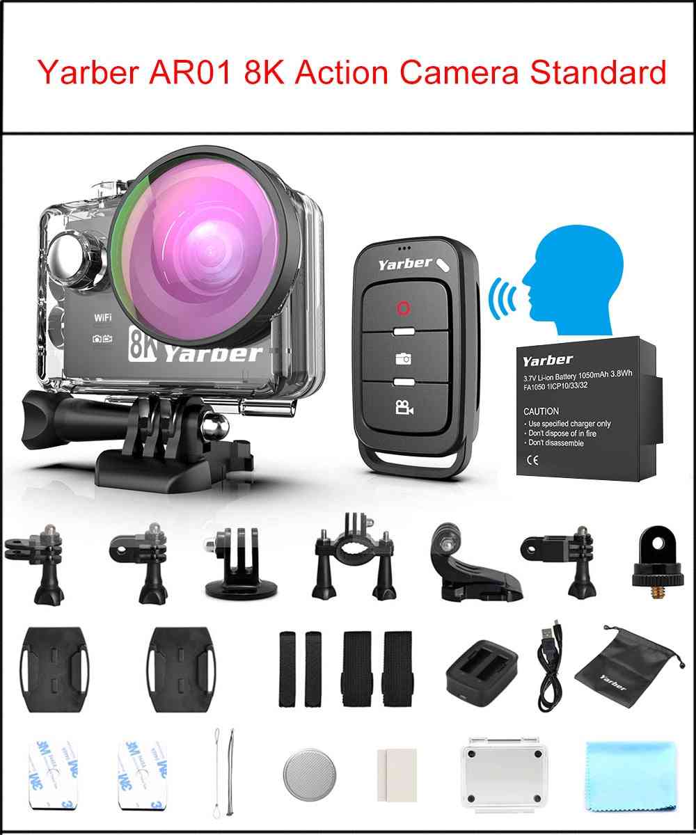 Fotocamera 8k per sport d'azione, wifi 4k 60fps action cam per casco da bicicletta, dash cam per video subacquei impermeabile da 40 m con app remota - action cam 8k / standard