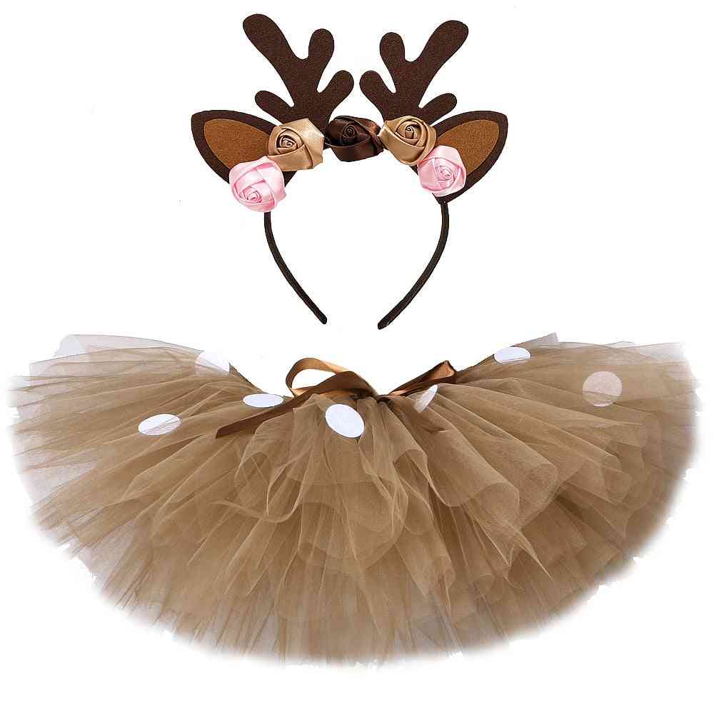 Fluffy brown hjorte pige tutu nederdel jul kostume børn rensdyr tyl til halloween karneval børn outfit 1-14 år